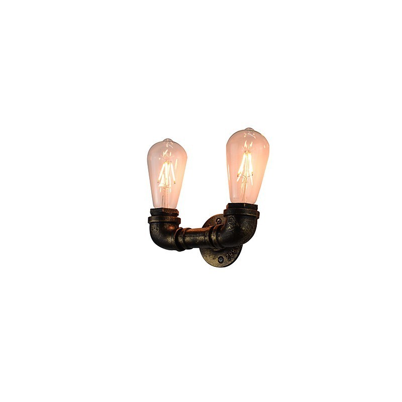 Applique da parete LED rustica/classica in ottone antico, 2 lampadine E27 incluse