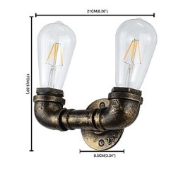 Applique da parete LED rustica/classica in ottone antico, 2 lampadine E27 incluse