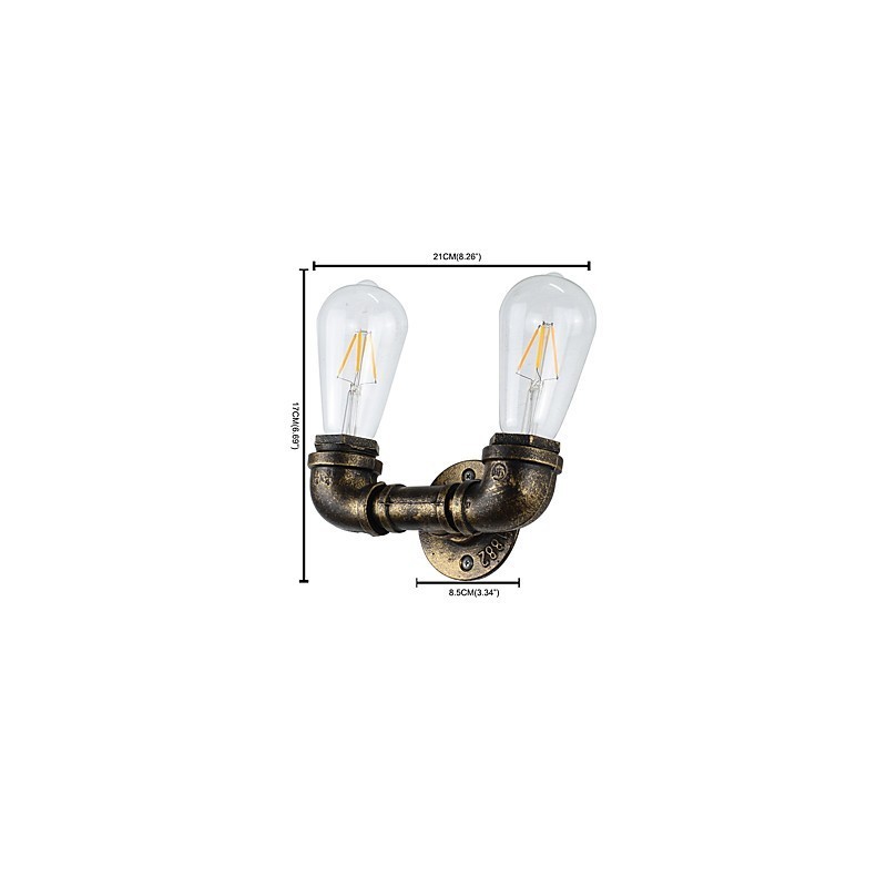 Applique da parete LED rustica/classica in ottone antico, 2 lampadine E27 incluse
