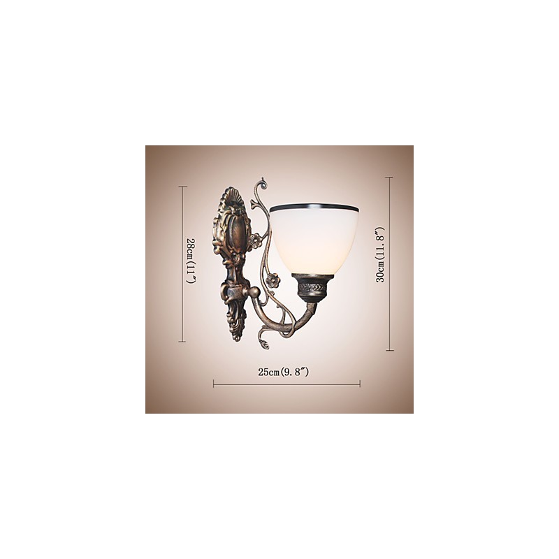 Applique da parete in ferro battuto stile europeo, paralume in vetro, E27