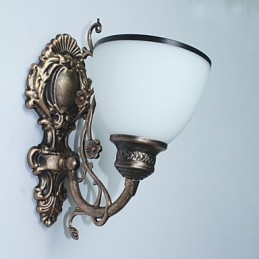 Applique da parete in ferro battuto stile europeo, paralume in vetro, E27