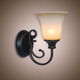 Applique da parete antica retrò in metallo e vetro, 1 lampadina E26/E27, 16 x 26 cm