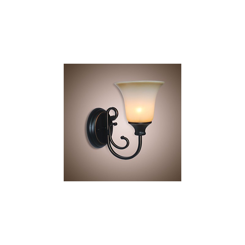 Applique da parete antica retrò in metallo e vetro, 1 lampadina E26/E27, 16 x 26 cm