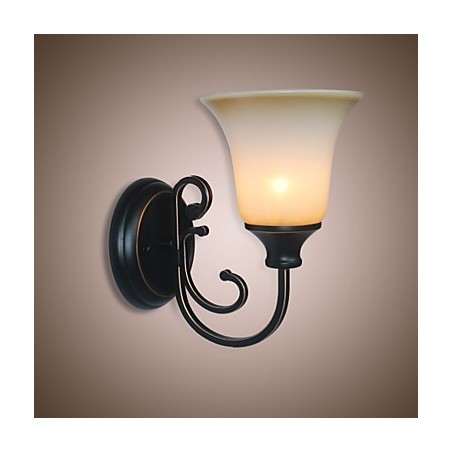 Applique da parete antica retrò in metallo e vetro, 1 lampadina E26/E27, 16 x 26 cm