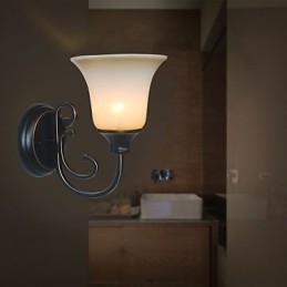 Applique da parete antica retrò in metallo e vetro, 1 lampadina E26/E27, 16 x 26 cm