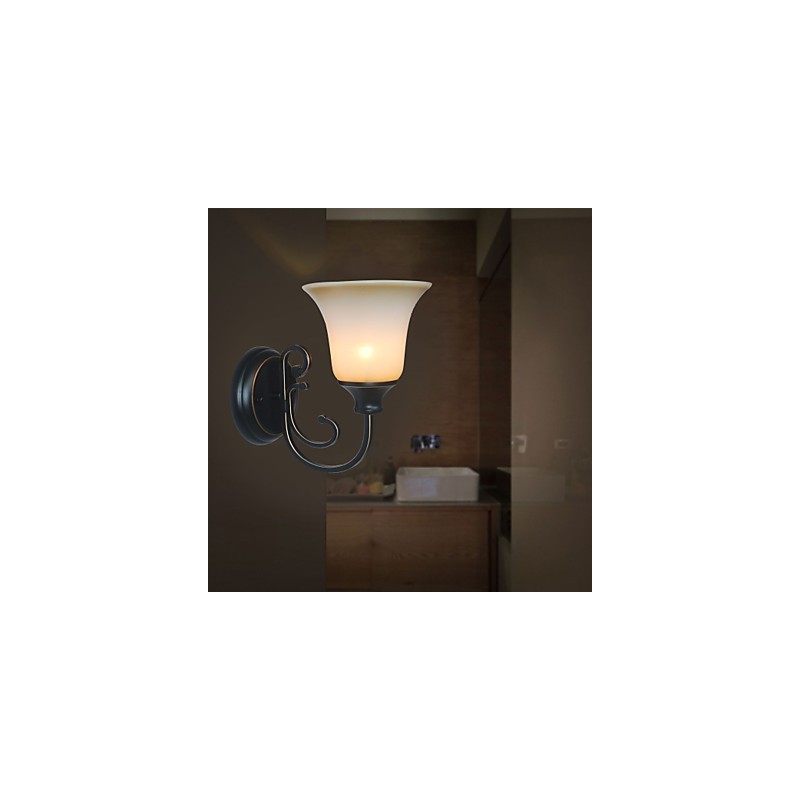 Applique da parete antica retrò in metallo e vetro, 1 lampadina E26/E27, 16 x 26 cm