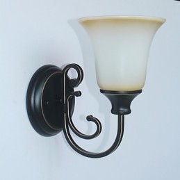 Applique da parete antica retrò in metallo e vetro, 1 lampadina E26/E27, 16 x 26 cm