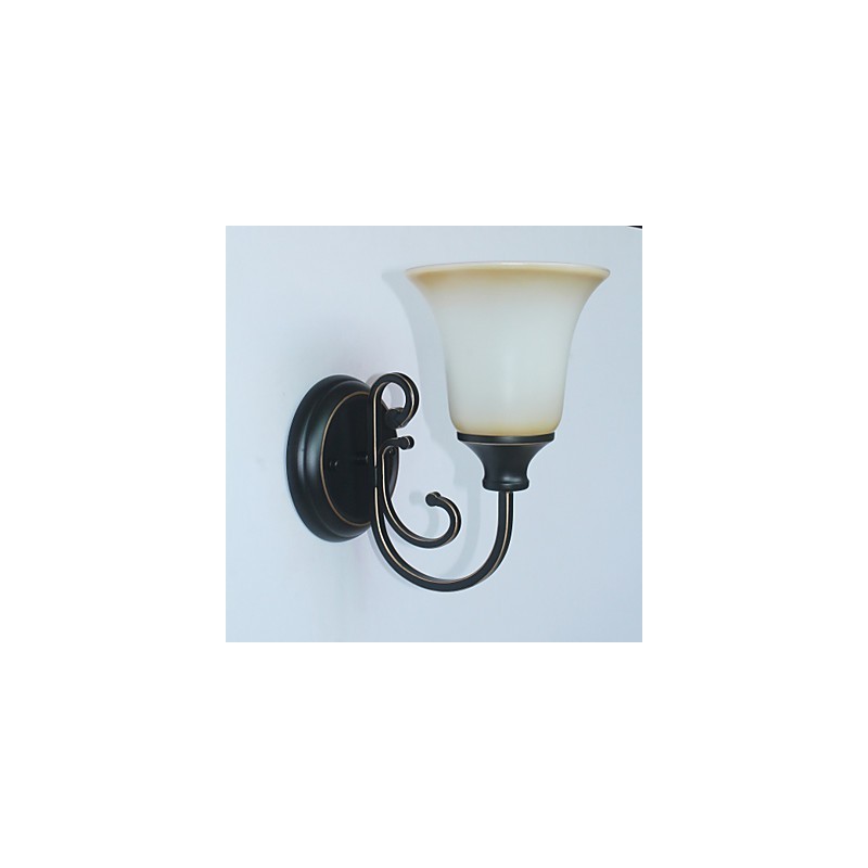Applique da parete antica retrò in metallo e vetro, 1 lampadina E26/E27, 16 x 26 cm