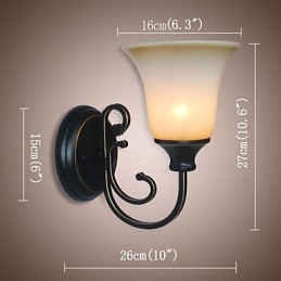 Applique da parete antica retrò in metallo e vetro, 1 lampadina E26/E27, 16 x 26 cm