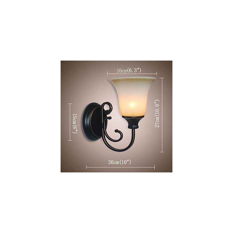 Applique da parete antica retrò in metallo e vetro, 1 lampadina E26/E27, 16 x 26 cm
