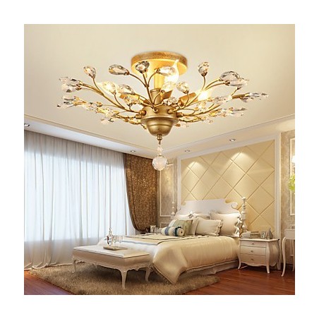 Plafoniera a filo vintage in cristallo, metallo nero e oro, 4 lampadine E12/E14