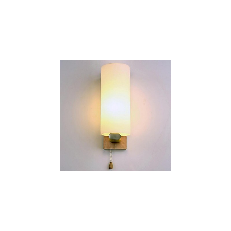 Applique da parete moderna contemporanea uplight in vetro e legno/bambù E27 10x28 cm