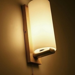 Applique da parete moderna contemporanea uplight in vetro e legno/bambù E27 10x28 cm