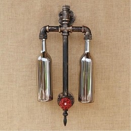 Applique da parete per bottiglie di vino con tubo dell'acqua e interruttore, stile americano, grigio