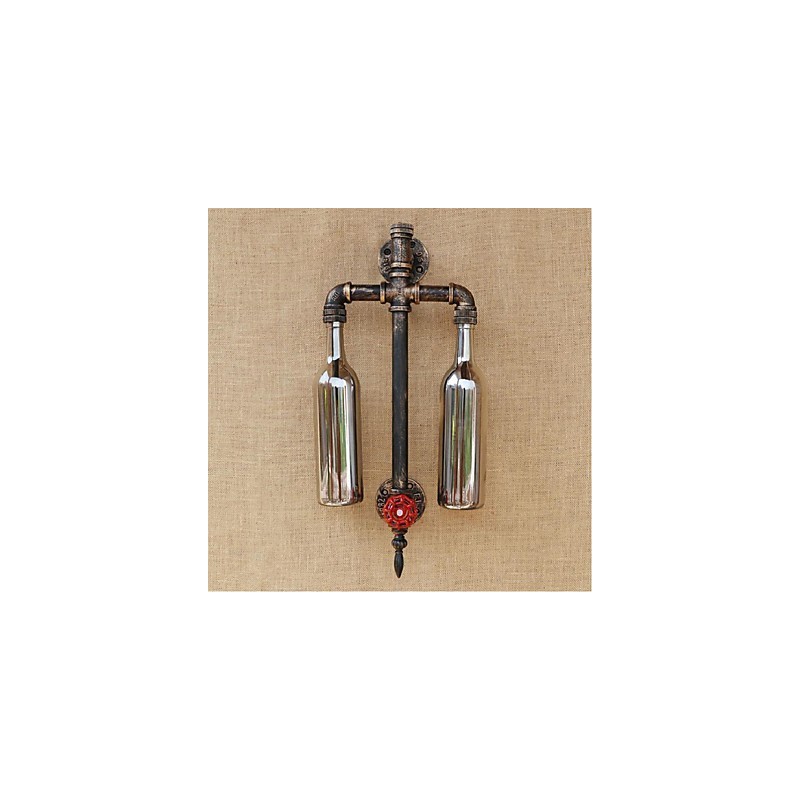 Applique da parete per bottiglie di vino con tubo dell'acqua e interruttore, stile americano, grigio
