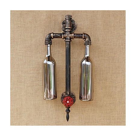 Applique da parete per bottiglie di vino con tubo dell'acqua e interruttore, stile americano, grigio