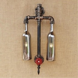 Applique da parete per bottiglie di vino con tubo dell'acqua e interruttore, stile americano, grigio