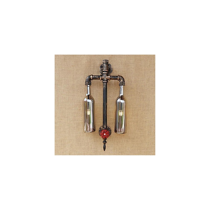 Applique da parete per bottiglie di vino con tubo dell'acqua e interruttore, stile americano, grigio