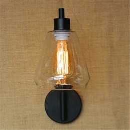 Applique da parete rustica in ossido nero con braccio oscillante e paralume in vetro
