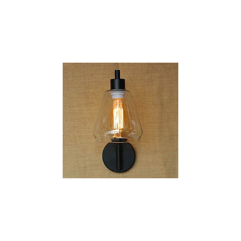 Applique da parete rustica in ossido nero con braccio oscillante e paralume in vetro