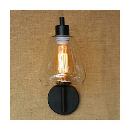 Applique da parete rustica in ossido nero con braccio oscillante e paralume in vetro