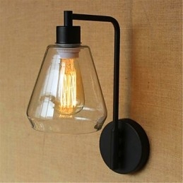 Applique da parete rustica in ossido nero con braccio oscillante e paralume in vetro