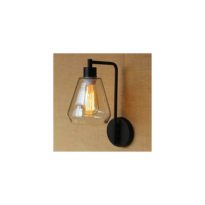 Applique da parete rustica in ossido nero con braccio oscillante e paralume in vetro