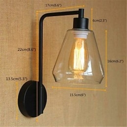 Applique da parete rustica in ossido nero con braccio oscillante e paralume in vetro