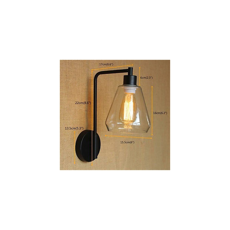 Applique da parete rustica in ossido nero con braccio oscillante e paralume in vetro