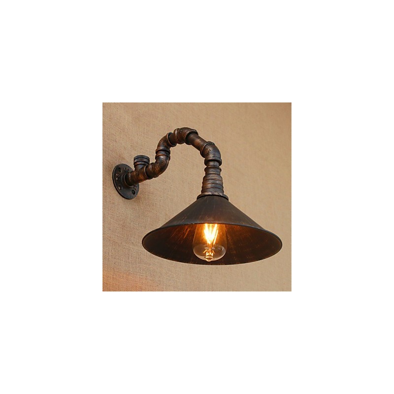 Applique da parete rustica in metallo con finitura in ossido nero, lampadina E26/E27 inclusa
