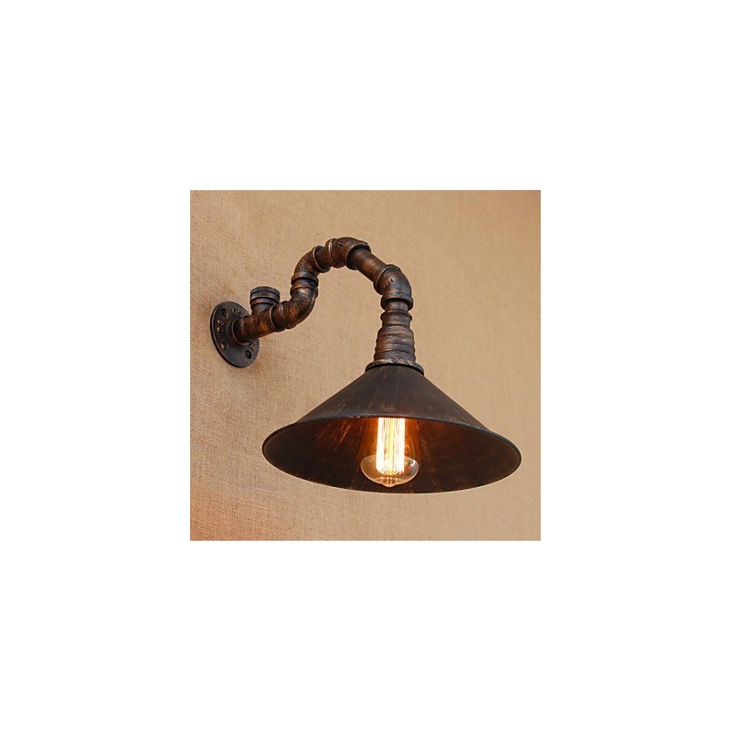 Applique da parete rustica in metallo con finitura in ossido nero, lampadina E26/E27 inclusa
