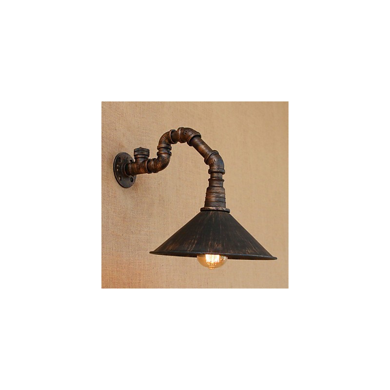 Applique da parete rustica in metallo con finitura in ossido nero, lampadina E26/E27 inclusa
