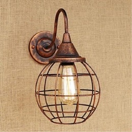 Applique da parete retrò rustica in ottone antico, metallo, E27, 1 lampadina inclusa