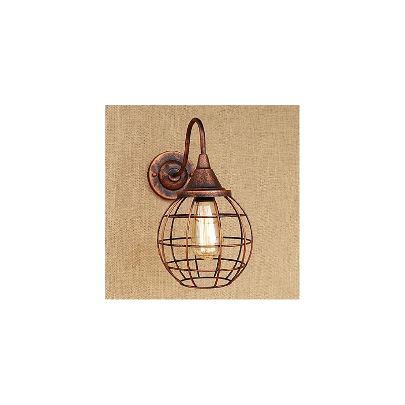 Applique da parete retrò rustica in ottone antico, metallo, E27, 1 lampadina inclusa