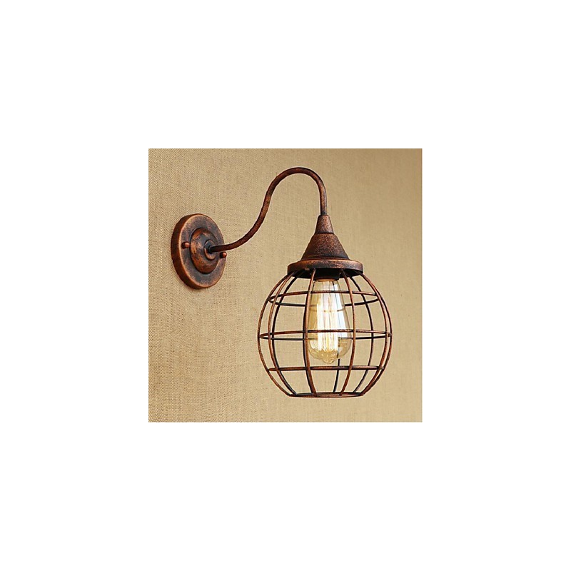 Applique da parete retrò rustica in ottone antico, metallo, E27, 1 lampadina inclusa