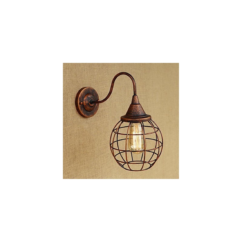 Applique da parete retrò rustica in ottone antico, metallo, E27, 1 lampadina inclusa
