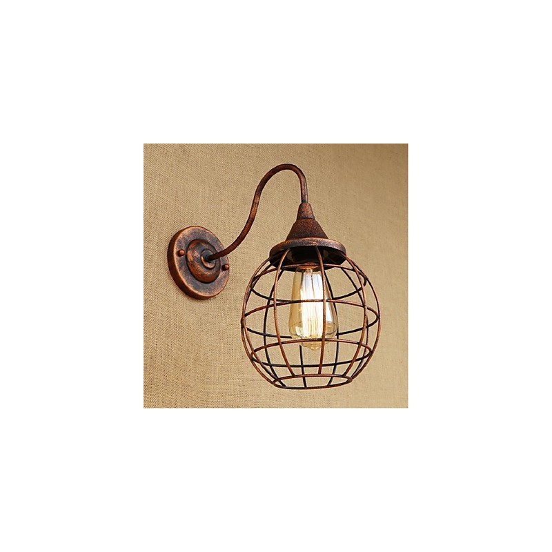 Applique da parete retrò rustica in ottone antico, metallo, E27, 1 lampadina inclusa