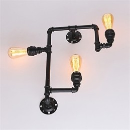 Applique da parete industriale vintage in tubo nero con 3 luci, finitura verniciata