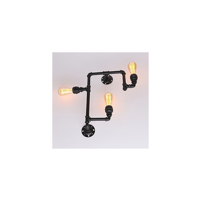 Applique da parete industriale vintage in tubo nero con 3 luci, finitura verniciata