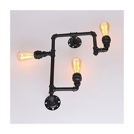 Applique da parete industriale vintage in tubo nero con 3 luci, finitura verniciata
