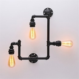 Applique da parete industriale vintage in tubo nero con 3 luci, finitura verniciata
