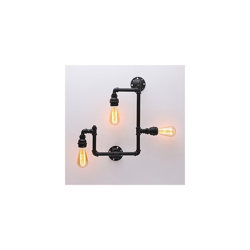 Applique da parete industriale vintage in tubo nero con 3 luci, finitura verniciata