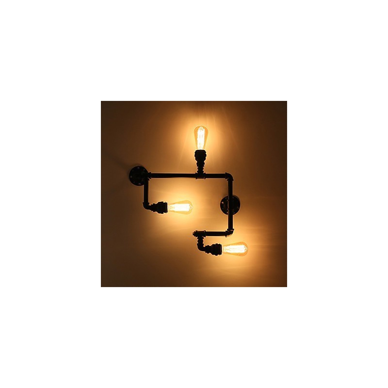 Applique da parete industriale vintage in tubo nero con 3 luci, finitura verniciata