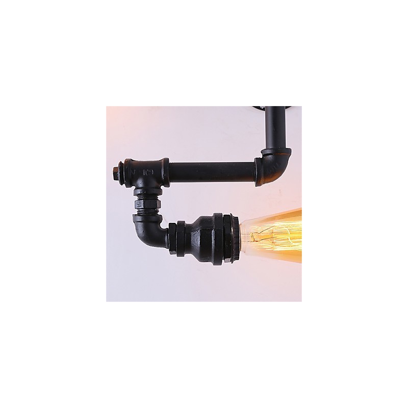 Applique da parete industriale vintage in tubo nero con 3 luci, finitura verniciata