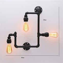Applique da parete industriale vintage in tubo nero con 3 luci, finitura verniciata