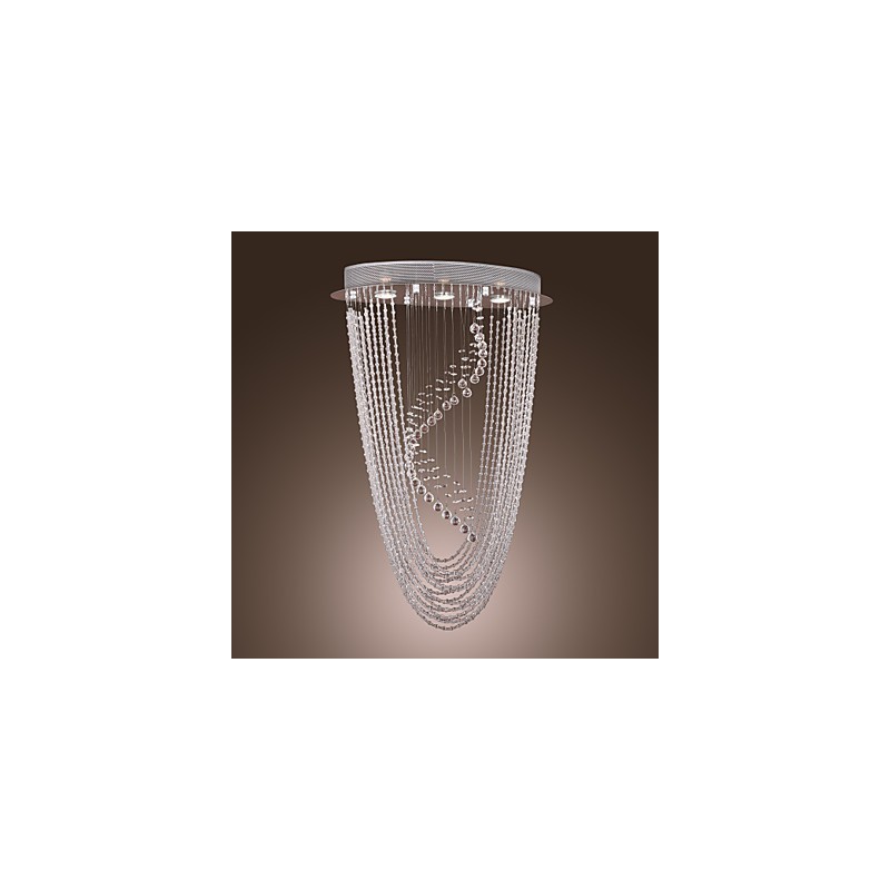 Lampadario a filo moderno in cristallo trasparente cromato, 4 lampadine GU10
