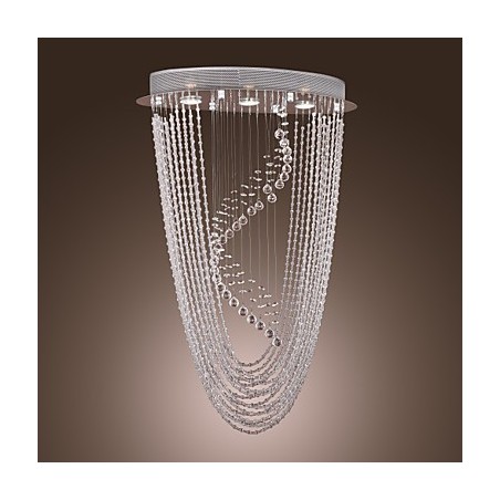 Lampadario a filo moderno in cristallo trasparente cromato, 4 lampadine GU10