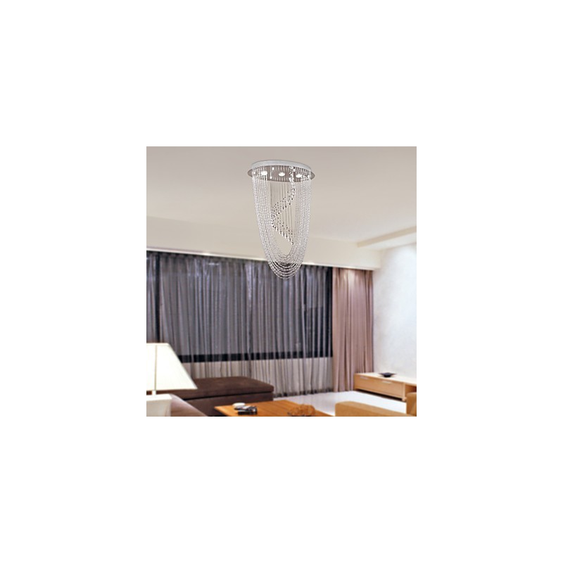 Lampadario a filo moderno in cristallo trasparente cromato, 4 lampadine GU10