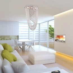 Lampadario a filo moderno in cristallo trasparente cromato, 4 lampadine GU10