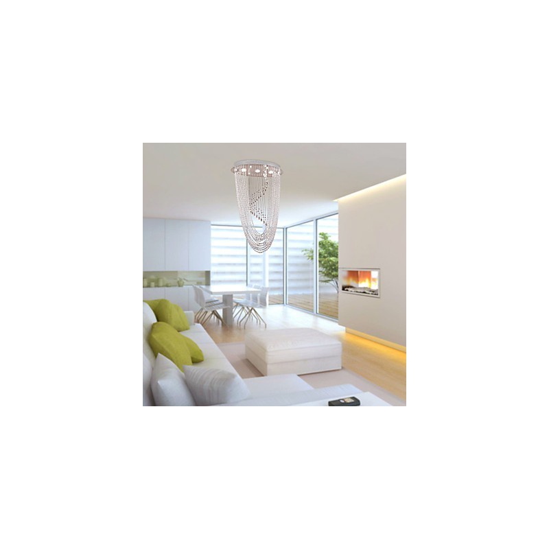 Lampadario a filo moderno in cristallo trasparente cromato, 4 lampadine GU10